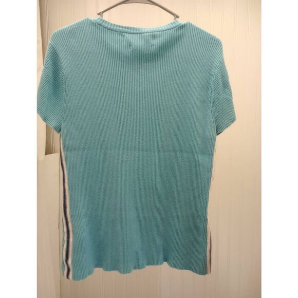 Vintage '90s Tommy Hilfiger blue short sleeve sweater size XL - Picture 2 of 5